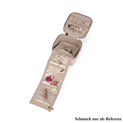 Kompakte Reise-Schmuckbox aus Samt mit 4 Rei&szlig;verschlussf&auml;chern, 12x12x7 cm, Pink