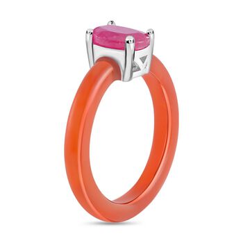 Rote Jade, Afrikanischer Rubin (Fissure gef&uuml;llt) Ring, 925 Silber rhodiniert (Gr&ouml;&szlig;e 16.00) ca. 9.50 ct