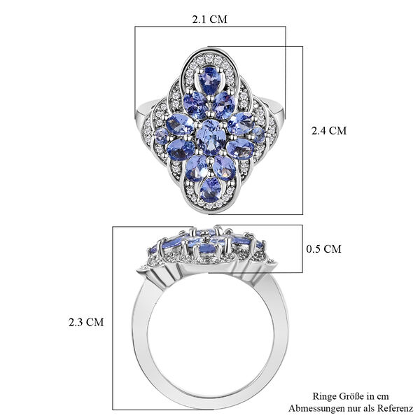 Wunderschöner Tansanit und weißer Zirkon-Ring, 925 Silber platiniert  ca. 2,30 ct image number 7