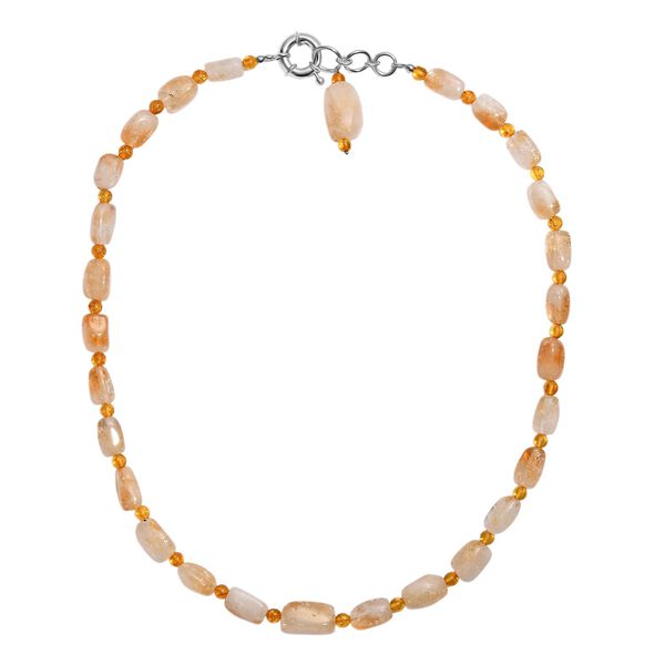 Citrin, Bernstein Halskette ca. 50 cm mit 2.5 cm extender, Nickelfreies Messing platiniert image number 4