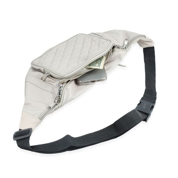 100% Echtleder-G&uuml;rteltasche in Stepp-Optik, 21,5x16,5 cm, Beige image number 4