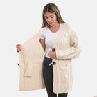 LA MAREY lange Strickjacke mit Knöpfen, Einheitsgröße Crème image number 3