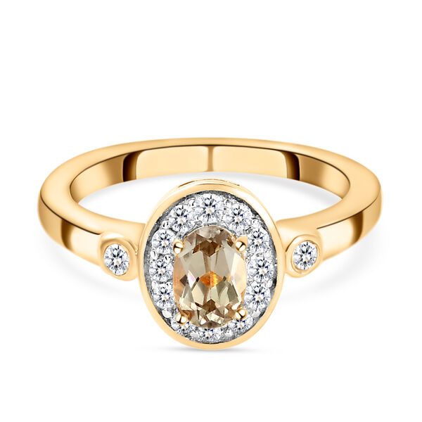 AAA Turkizit und wei&szlig;er Zirkon-Ring, 925 Silber Gelbgold Vermeil  ca. 0,79 ct