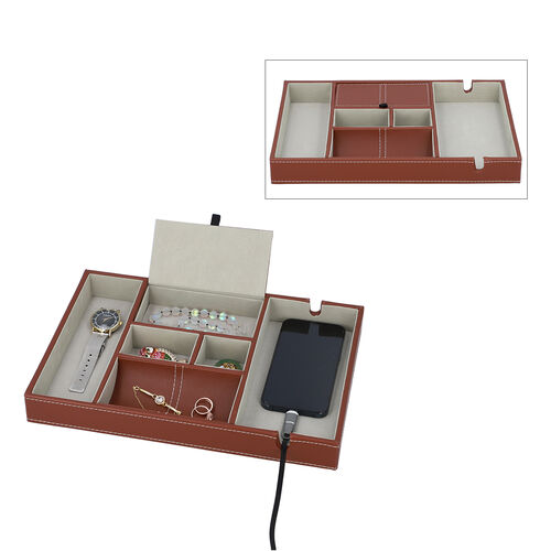 Schreibtisch Organizer mit 6 Fächern, Smartphone und Brillenfach, Rot image number 0