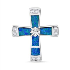 Simulierter blauer Opal und Zirkonia Anhänger