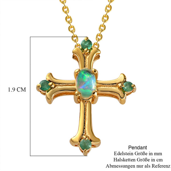 Nat&uuml;rlicher, &auml;thiopischer Opal und Smaragd Kreuz-Anh&auml;nger mit Kette in Silber image number 6