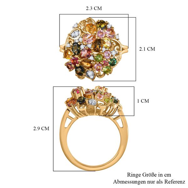 Mehrfarbig-Turmalin Ring 925 Silber 750 Gelbgold Vermeil (Gr&ouml;&szlig;e 19.00) ca. 2,60 ct image number 6