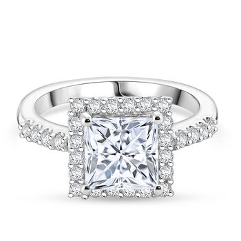 LUSTRO STELLA Hergestellt mit ZIRKONIA Ring 925 Silber Platin-&Uuml;berzug (Gr&ouml;&szlig;e 17.00) ca. 4,05 ct