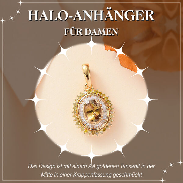 AA Nat&uuml;rlicher goldener Tansanit, gelber und wei&szlig;er Diamant-Anh&auml;nger - 1,11 ct. image number 2