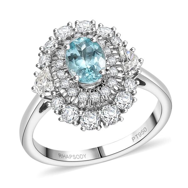 RHAPSODY zertifiziert und gepr&uuml;ft AAAA Paraiba Turmalin und VS-EF Diamant Ring in 950 Platin - 2,03 ct.