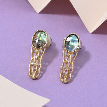 J Francis gefertigt mit SWAROVSKI- Abalone Muschel und wei&szlig;e Kristall Ohrringe in Goldton