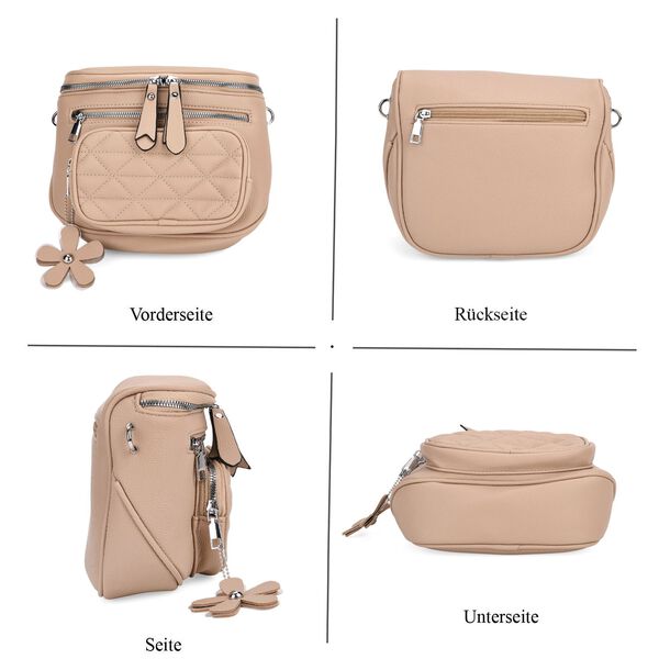 PU Crossbody Tasche mit gemustertem Riemen, 22x8x19cm, Beige image number 5