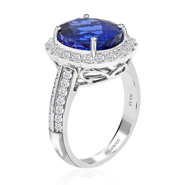 AAAA Tansanit, Weißer Diamant Ring 950 Platin (Größe 16.50) ca. 7,15 ct image number 4