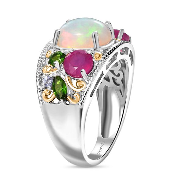 D'Joy AA Nat&uuml;rlicher, &auml;thiopischer Welo Opal, Afrikanischer Rubin (Fissure gef&uuml;llt) Ring 925 Silber Rhodiniert und 750 Gelbgold Vermeil (Gr&ouml;&szlig;e 17.00) ca. 3,87 ct image number 5