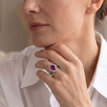 LUXURIANT- AA Burmesischer Rubin, Lab Grown Diamant Ring 925 Silber Rhodiniert (Gr&ouml;&szlig;e 19.00) ca. 2.92 ct