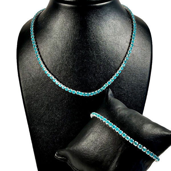 2er-Set- blaue Kristall-Halskette und Armband - 14 ct. image number 2