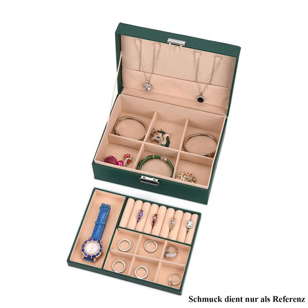 2-lagige PU Schmuckbox, 22,8x17x8,5cm, Grün image number 0