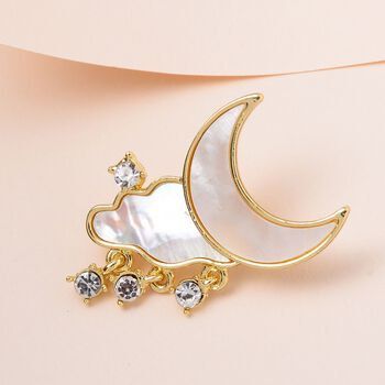 Wei&szlig;e Muschelkernperle, Wei&szlig;er Kristall Brosche, Mond