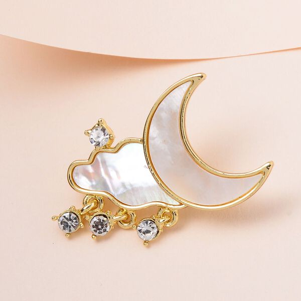 Wei&szlig;e Muschelkernperle, Wei&szlig;er Kristall Brosche, Mond image number 1