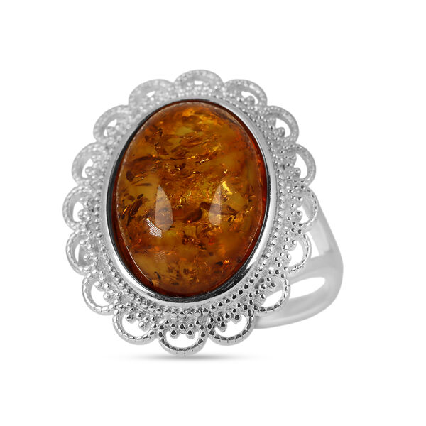 AA Nat&uuml;rlicher Baltischer Bernstein Ring,  flexibel (Gr&ouml;&szlig;e 17.00 - 20.00),  925 Silber image number 0