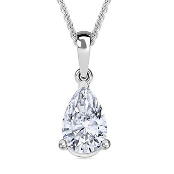 LUXURIANT SGL zertifizierter SI-GH Labor Tropfen-Diamant Anh&auml;nger mit 50cm Kette, 925 Silber rhodiniert - 1 ct.
