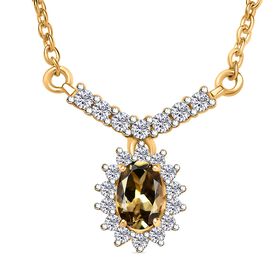 AA Natürlicher goldener Tansanit, Weißer Zirkon Halskette ca. 45 cm 925 Silber 750 Gelb Vergoldet ca. 0,87 ct.