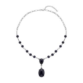 Blaue Sandstein Halskette, ca. 45 cm, silberfarben ca. 70.00 ct