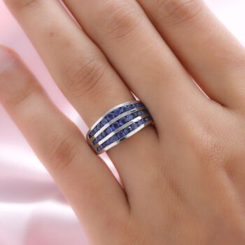 Premium Kanchanaburi blauer Saphir-Ring, 925 Silber platiniert, 1,84 ct