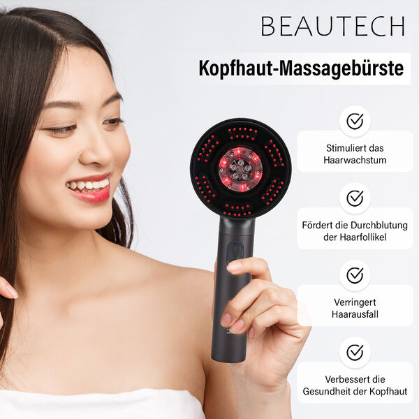 BEAUTECH Kopfhaut-Massagebürste mit rotem Therapielicht und 3 Massagestufen, 22x8,5x6 cm, Silber image number 2
