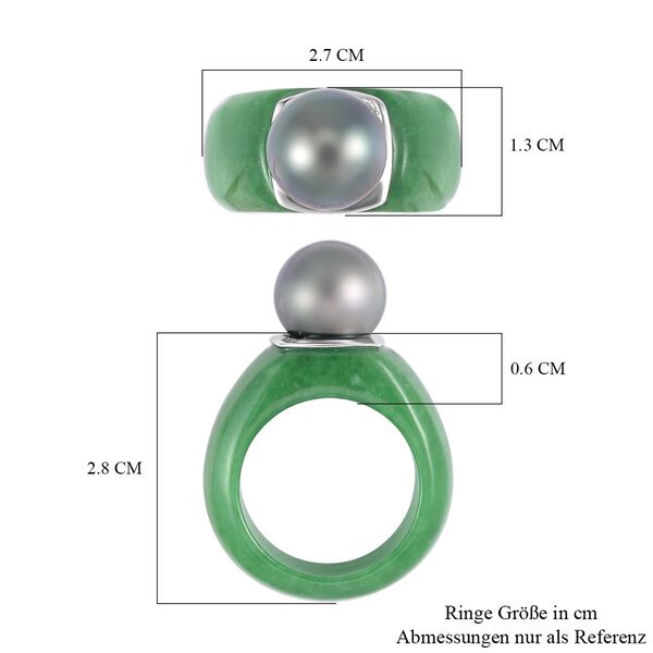 Gr&uuml;ne Jade, Tahiti Perle Ring (11-12 mm), 925 Silber rhodiniert, (Gr&ouml;&szlig;e 16.00) image number 7