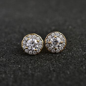 Moissanit Ohrringe, 925 Silber 750 Gelbgold Vermeil - 1,26 ct.