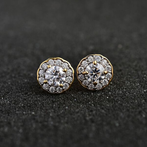 Moissanit Ohrringe, 925 Silber 750 Gelbgold Vermeil - 1,26 ct. image number 3