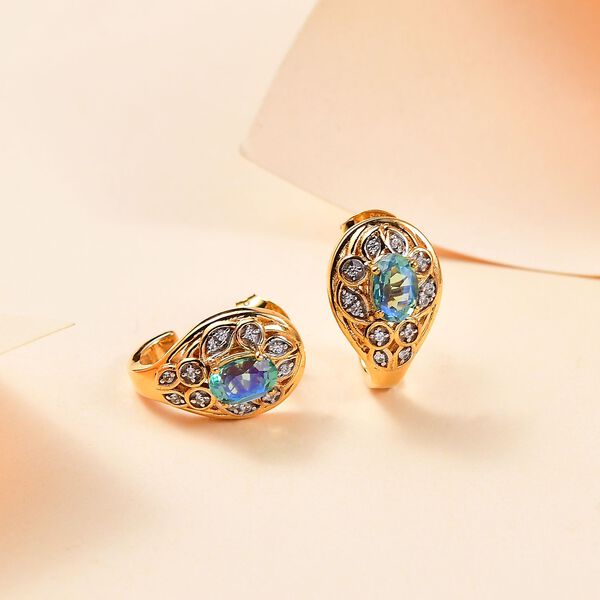 Pfau Quarz Triplett und Zirkon Ohrringe - 1,48 ct. image number 2