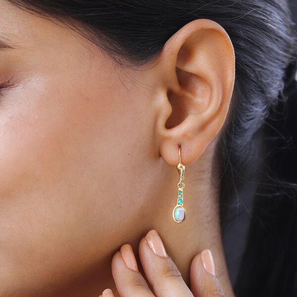 Nat&uuml;rliche, &auml;thiopische Welo Opal, Kagem Sambische Smaragd-Ohrringe, 925 Silber vergoldet ca. 0.99 ct image number 3