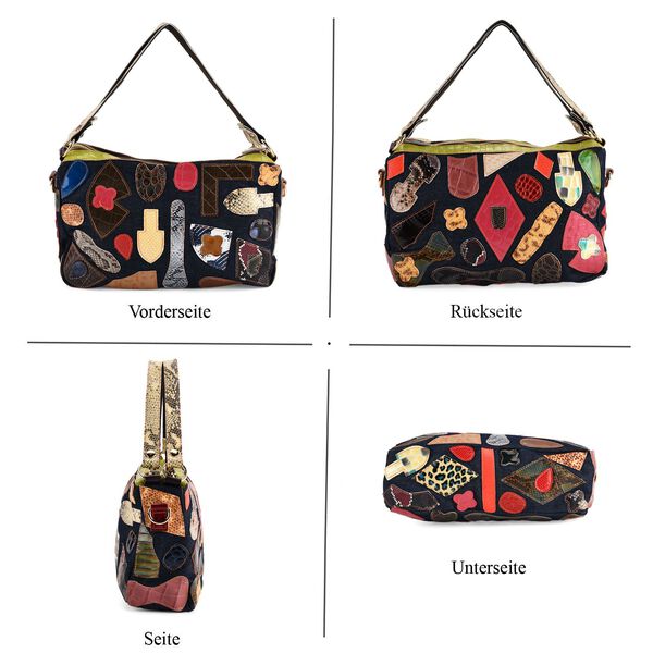 "Chaos by Elsie Genuine Leather shoulder Bag with RFID Color:blue Size:35*12*22cm           Wall: Genuine Leather Lining: Polyester                Exterior:zipped-2, Interior:zipped-2, slip-2   with 1 Long strap:120cm                               " image number 4