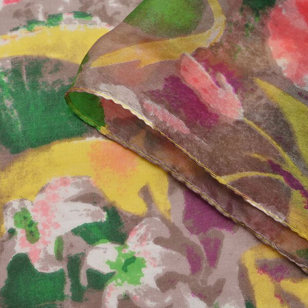 LA MAREY, 100% Maulbeerseiden Schal, Grün und gelb image number 3