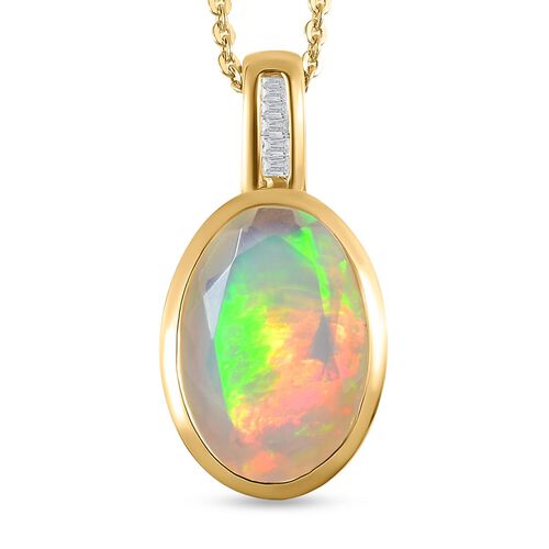 Äthiopischer Welo Opal und weißer Diamant-Anhänger mit Kette, 925 Silber Gelbgold Vermeil, ca. 2.10 ct image number 0