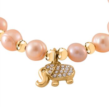 Pfirsich S&uuml;&szlig;wasser Perle und Kristall Armband in Goldton