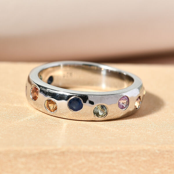 Mehrfarbig Saphir Band Ring 925 Silber Platin-&Uuml;berzug image number 2
