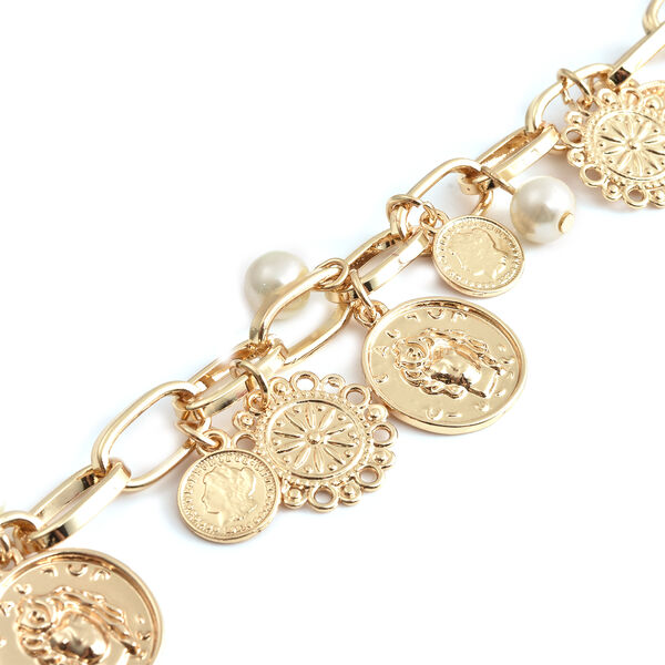 Wei&szlig;es Glasperlen-Armband, 19 cm, goldfarben image number 2