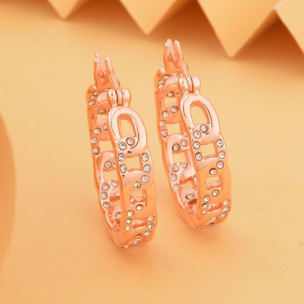 Wei&szlig;e Kristall Creolen, 316L Edelstahl , ros&eacute;farben image number 2