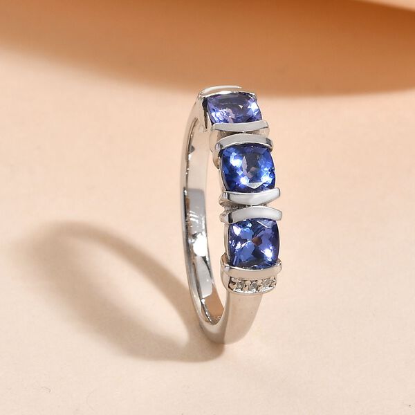 AA Tansanit und wei&szlig;er Zirkon-Ring, 925 Silber platiniert  ca. 0,97 ct image number 2