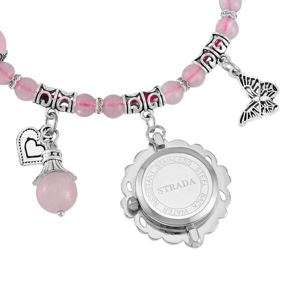 STRADA - Japanisches Uhrwerk, Rosenquarz, Weißer Kristall Flexible Uhr 18.5 cm Reiner Edelstahl ca. 25.30 ct image number 4