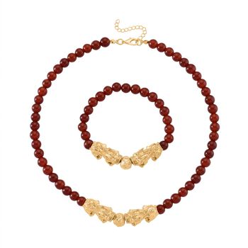 Roter Achat Schmuckset Legierung gelb vergoldet ca. 430.00 ct