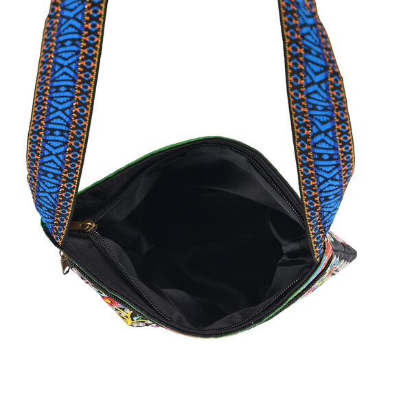 Blumen Stickerei Umhängetasche, verstellbarer Riemen, 23 x 24 cm, Pink Grün image number 6