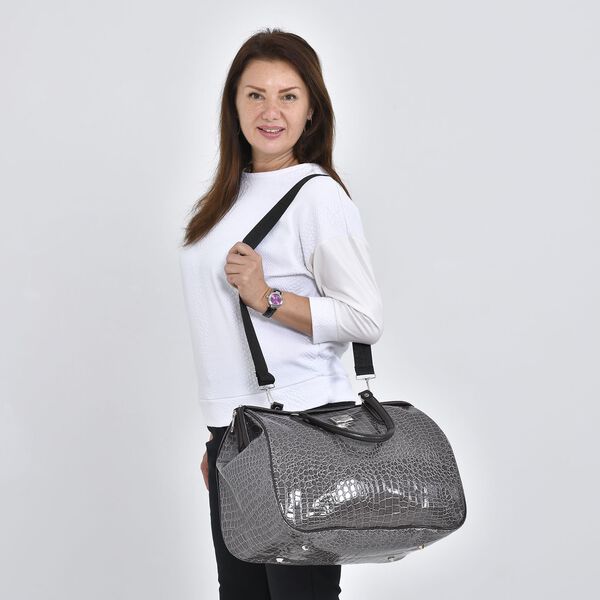 Weekender Reisetasche, 45x33x22cm, Krokodilmuster, Grau image number 3
