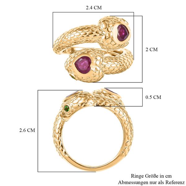 GP Trionfo Kollektion - Afrikanischer Rubin (Fissure gef&uuml;llt), Nat&uuml;rlicher Chromdiopsid Ring 925 Silber 750 Gelbgold Vermeil (Gr&ouml;&szlig;e 17.00) ca. 1.71 ct image number 7