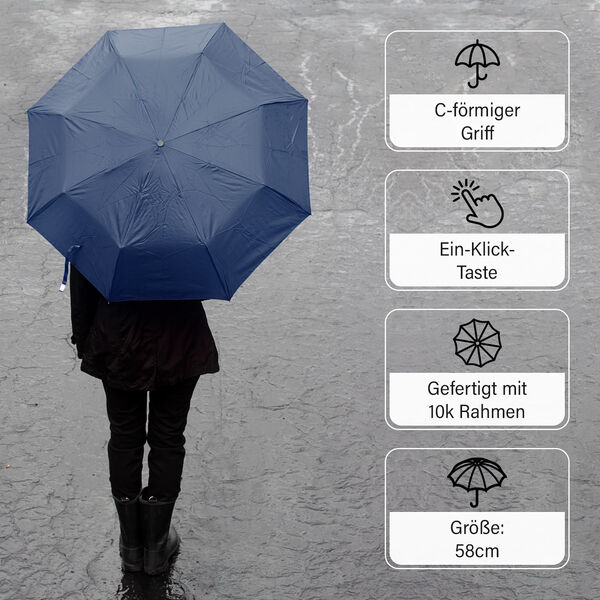 Sturmfester Regenschirm mit Aufbewahrungstasche, 58cm, Marineblau image number 2