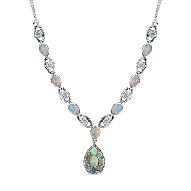 Natürliche, äthiopische Welo Opal und Zirkon-Halskette, 45 cm - 4,35 ct. image number 0