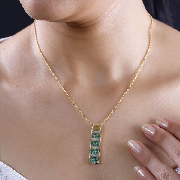 Kagem sambischer Smaragd und Zirkon-Anh&auml;nger mit 50cm Kette - 1,87 ct. image number 10